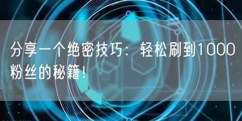 分享一个绝密技巧：轻松刷到1000粉丝的秘籍！