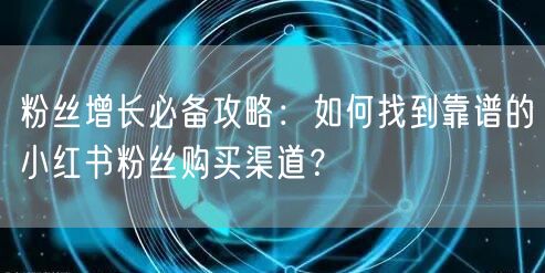 粉丝增长必备攻略：如何找到靠谱的小红书粉丝购买渠道？