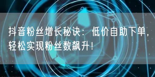 抖音粉丝增长秘诀：低价自助下单，轻松实现粉丝数飙升！