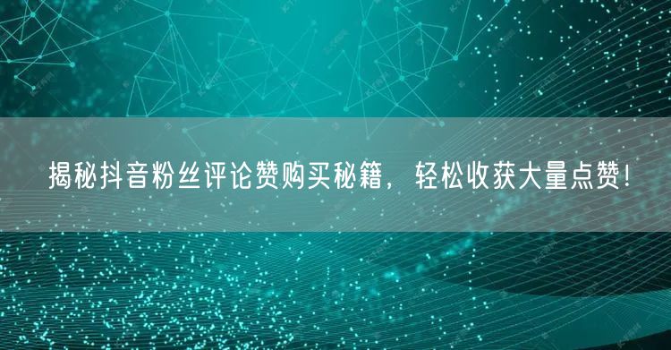 揭秘抖音粉丝评论赞购买秘籍，轻松收获大量点赞！