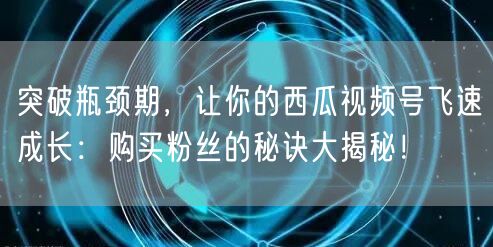 突破瓶颈期，让你的西瓜视频号飞速成长：购买粉丝的秘诀大揭秘！