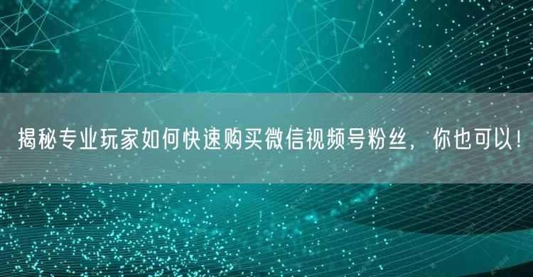 揭秘专业玩家如何快速购买微信视频号粉丝，你也可以！