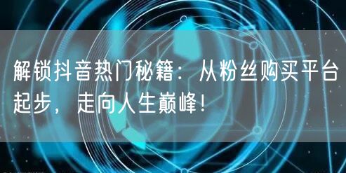 解锁抖音热门秘籍：从粉丝购买平台起步，走向人生巅峰！