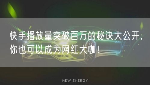 快手播放量突破百万的秘诀大公开，你也可以成为网红大咖！